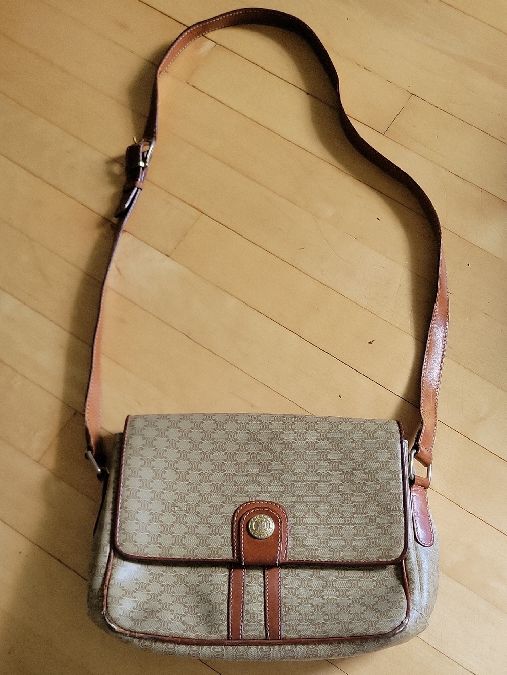 Vintage Celine Macadam Brown Monogram Crossbody Bag - Flaws